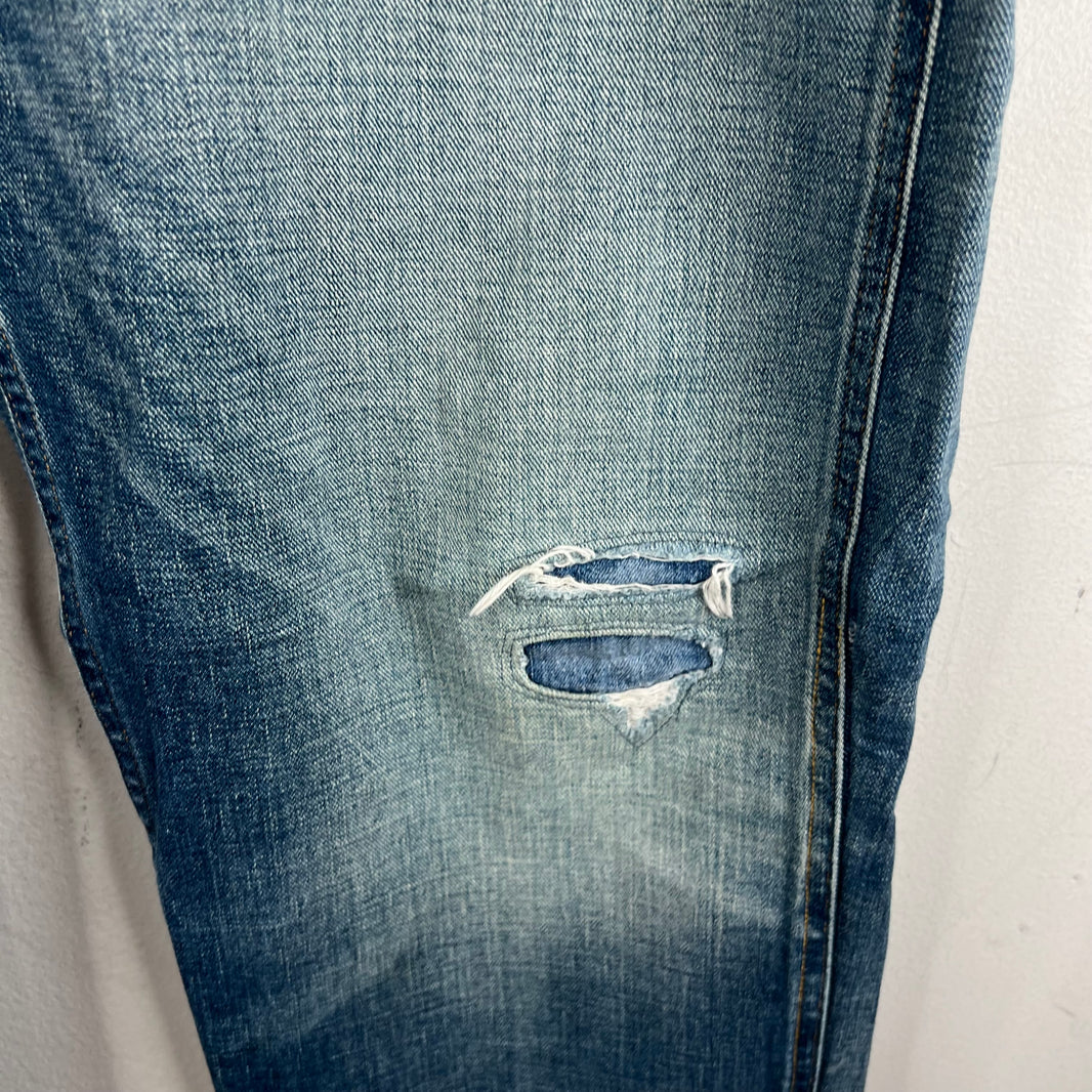 RRL Distressed Buckle Back Jeans