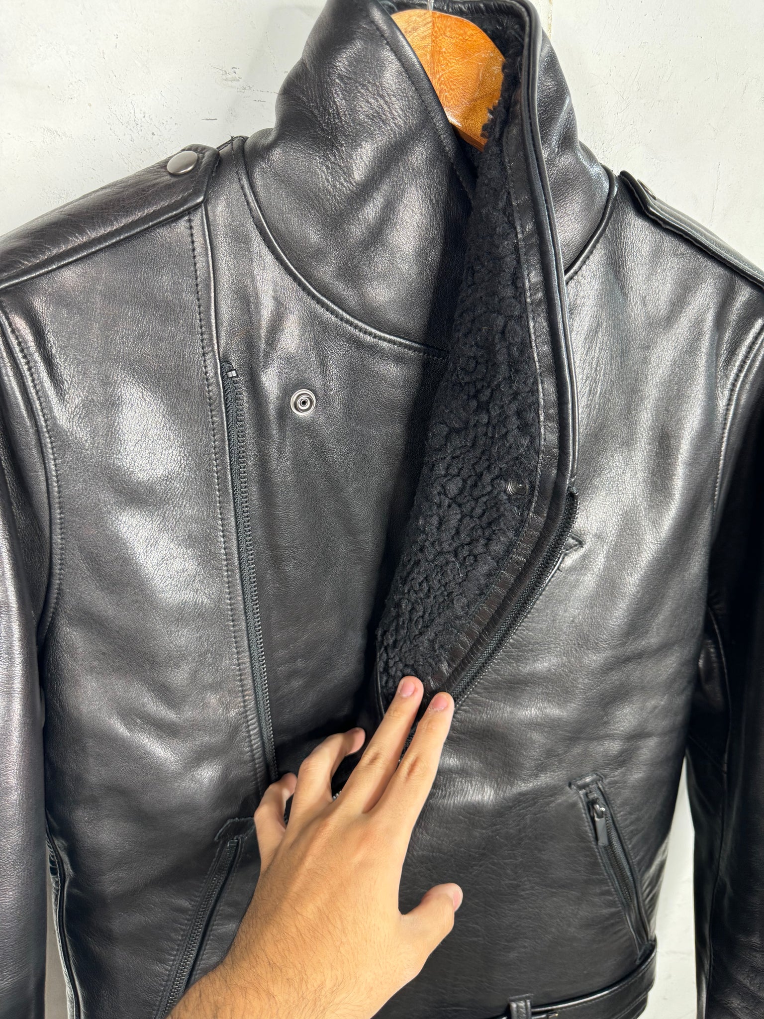 N. Hoolywood Leather Sherpa Lined Moto Jacket