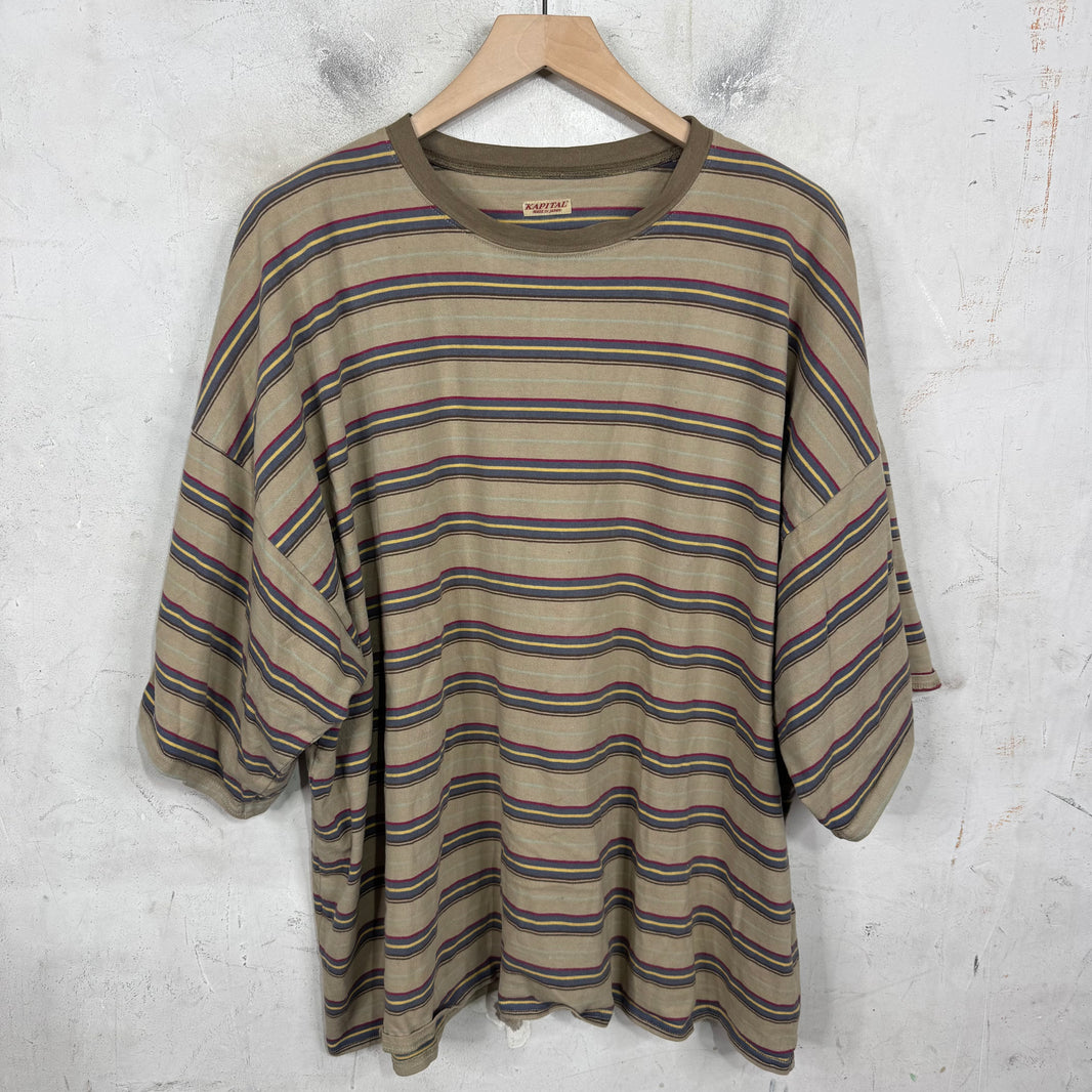 Kapital Tan Boxy Striped T-Shirt