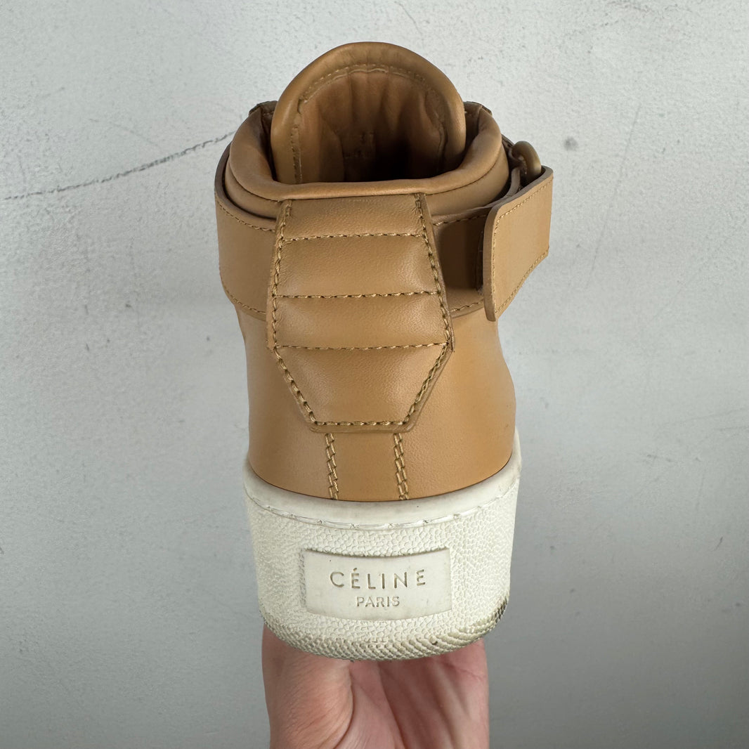 Celine Tan Leather High-Top Sneakers