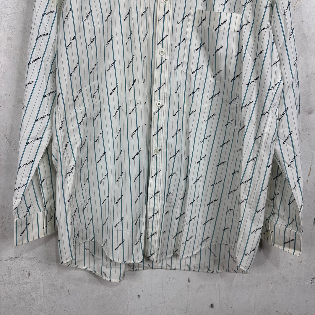 Balenciaga Striped Logo Print LS Shirt