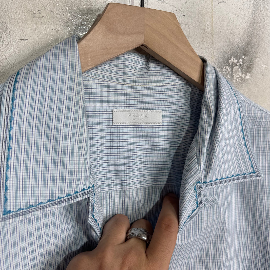 Prada Patterned Stitch Line Plaid S/S  Shirt