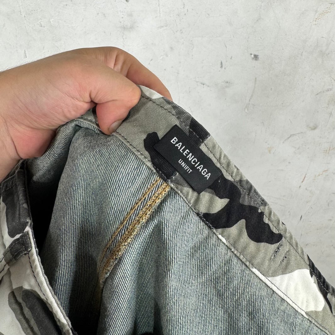 Balenciaga Trompe Layered Snow Camo Shorts