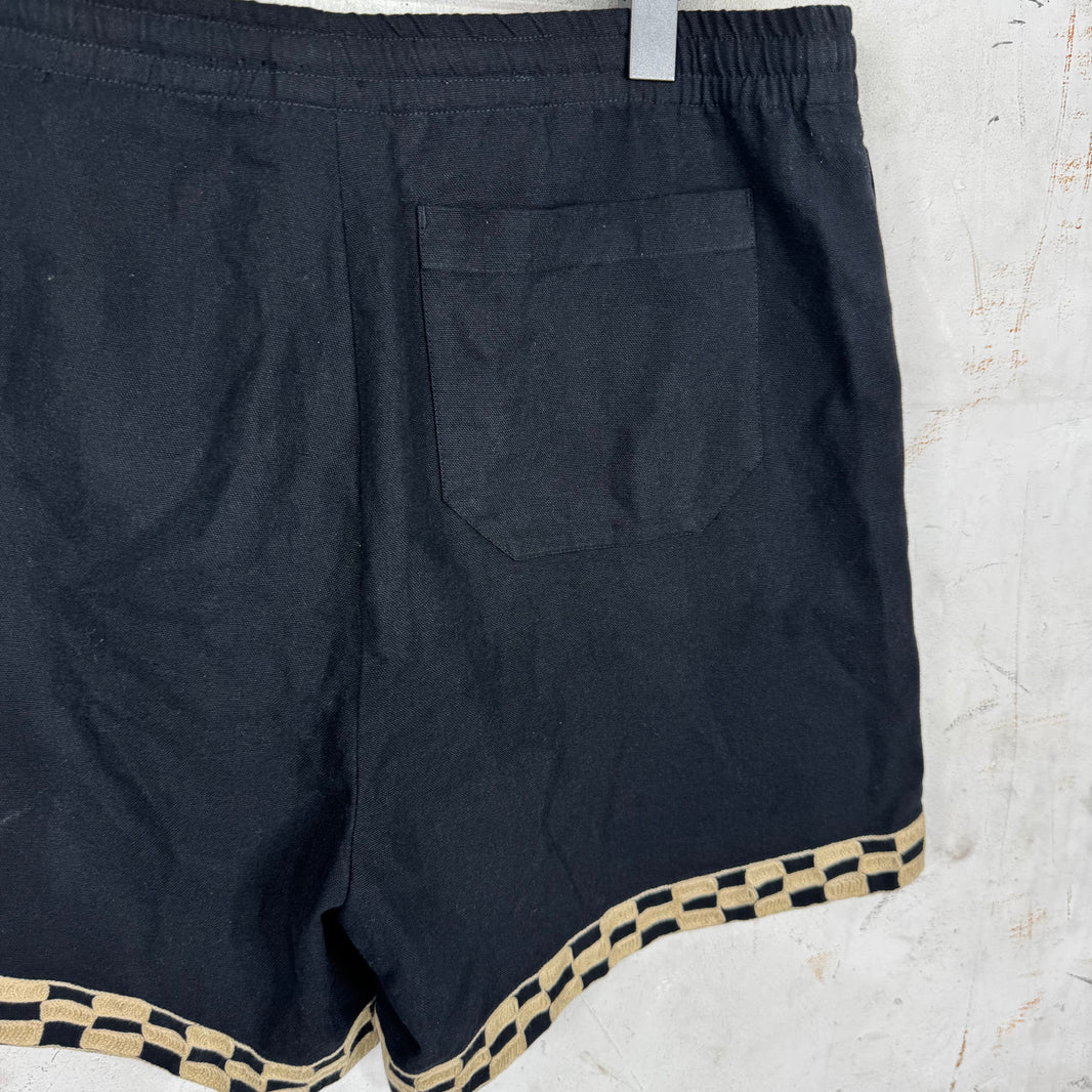 Bode Checkered Trim Canvas Shorts