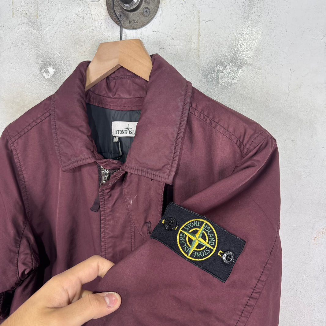 Stone Island Maroon Waxed Long Jacket
