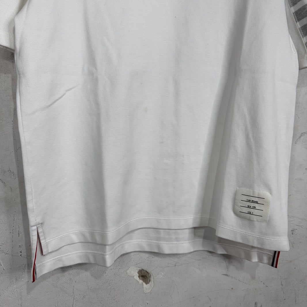 Thom Browne White Striped Sleeve T-Shirt