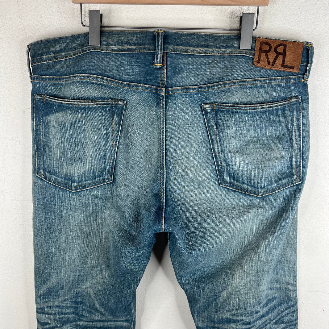 RRL Blue Washed Repaired Jeans