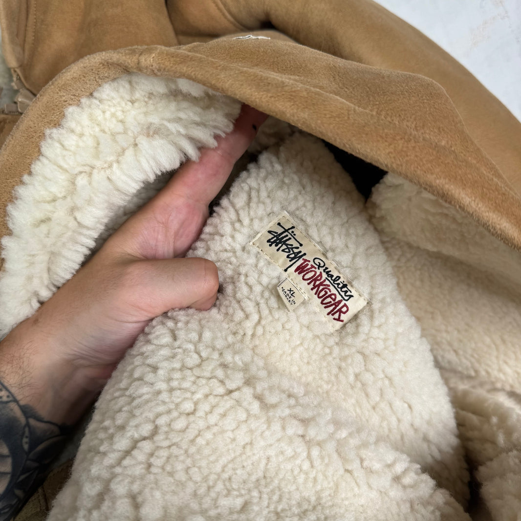 Stussy Brown Shearling Hooded Jacket