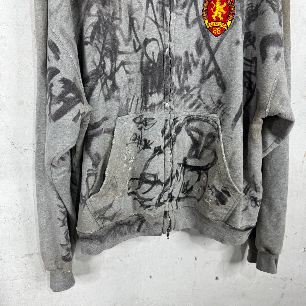 Balenciaga Grey Skater Zip Up Hoodie
