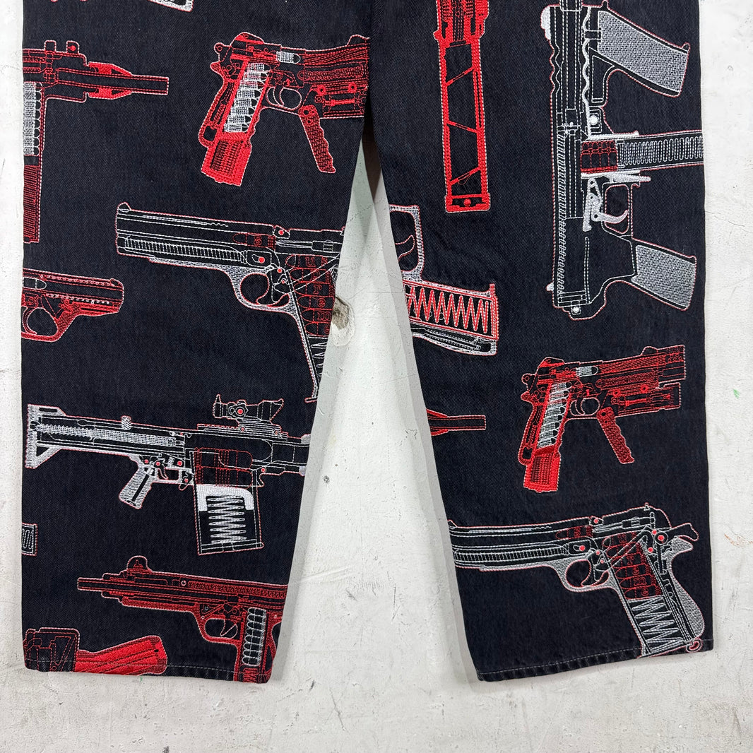 Supreme Black Embroidered Gun Jeans