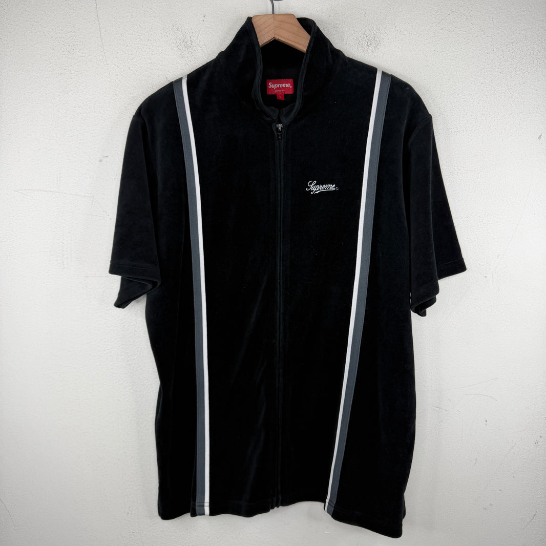 Supreme Black Velour Warm Up Zipper S/S Shirt