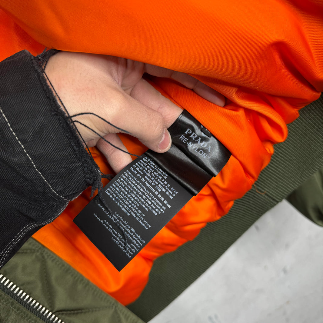 Prada Olive Nylon Cropped Bomber Jacket