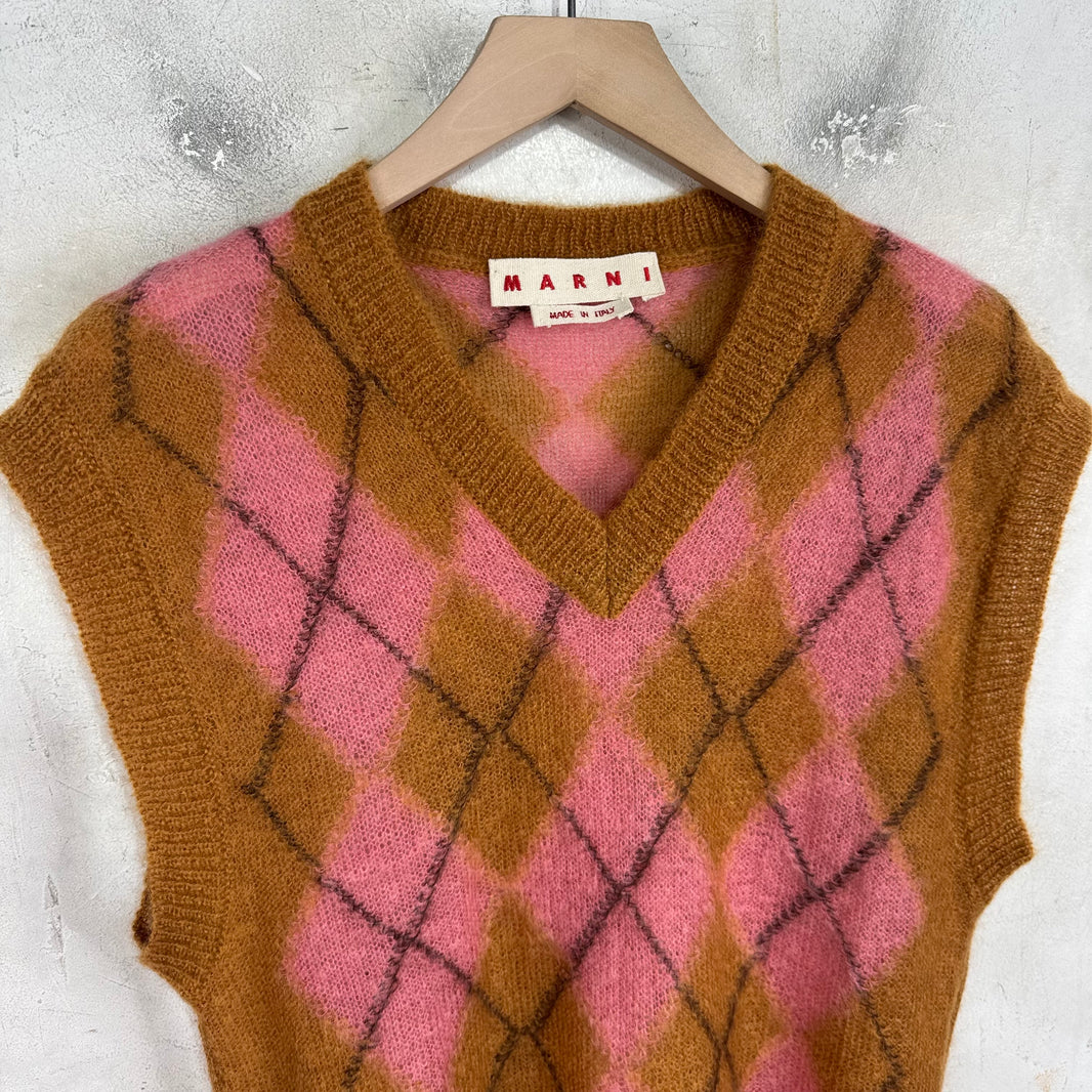 Marni Fuzzy Mohair Argyle Sweater Vest
