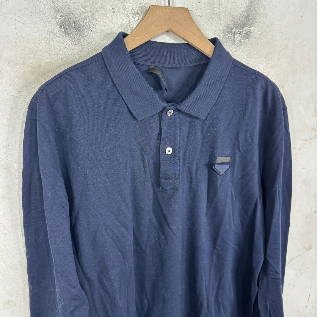 Prada Navy Badged L/S Polo