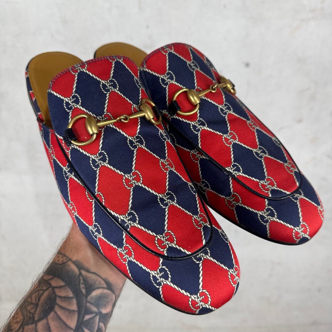 Gucci Satin Patterned Horse-Bit Mules