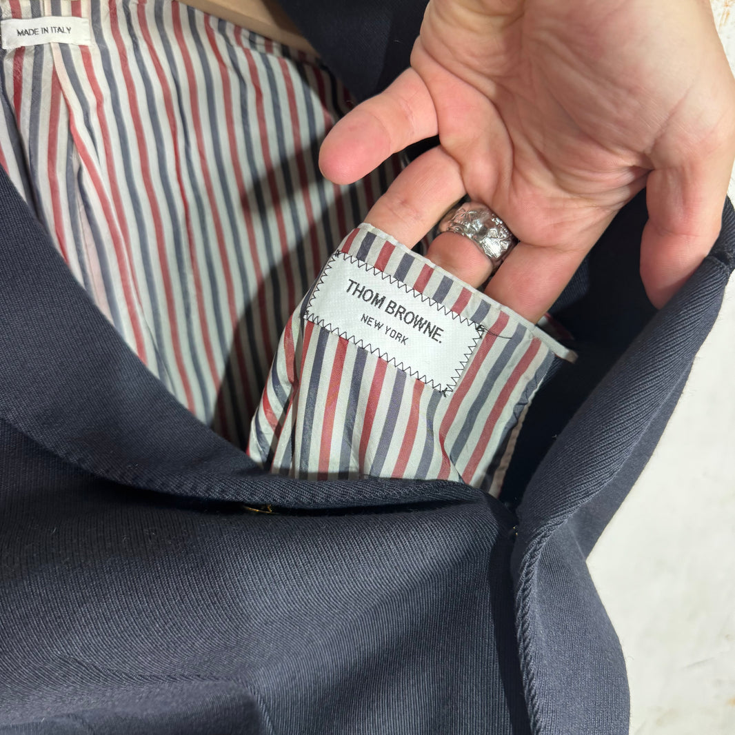 Thom Browne Navy Distressed Gold Hardware Blazer