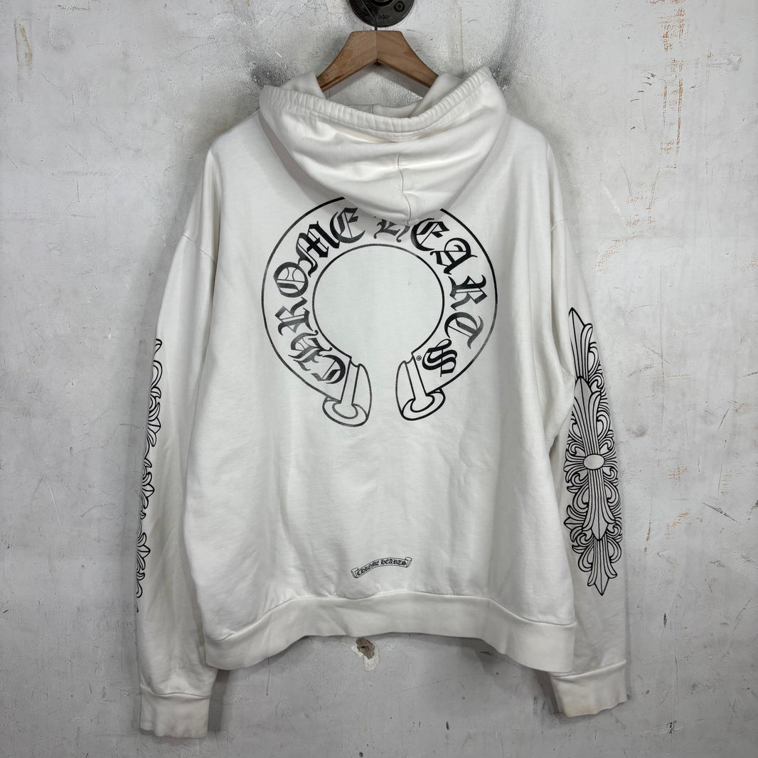 Chrome Hearts Smoked White Floral Horseshoe Zip Hoodie