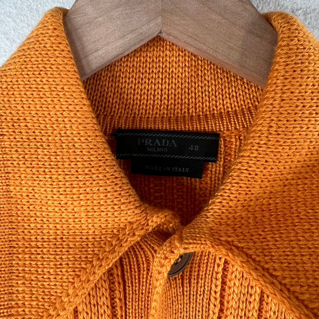 Prada Orange Button Up Diamond Knit Cardigan