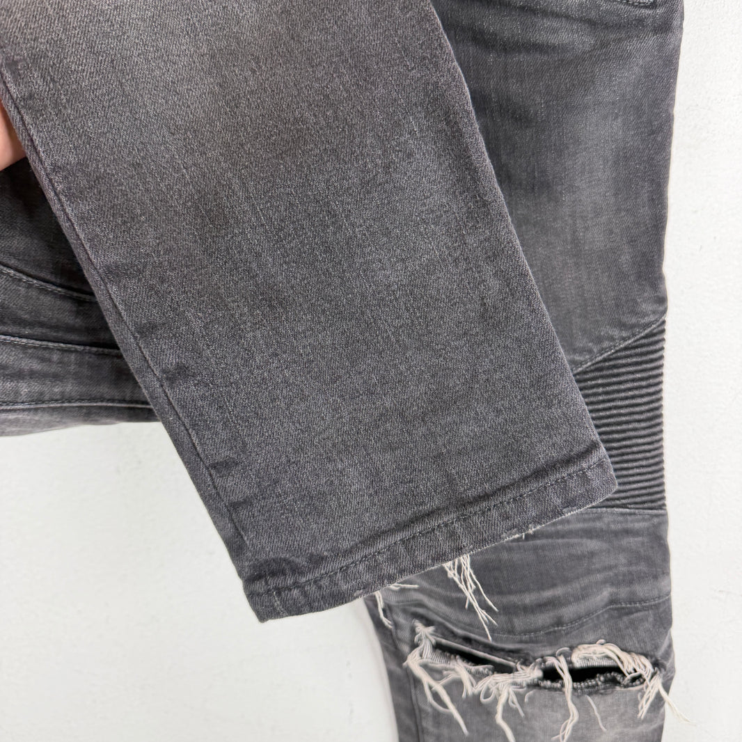 Balmain Distressed Knee Biker Jeans