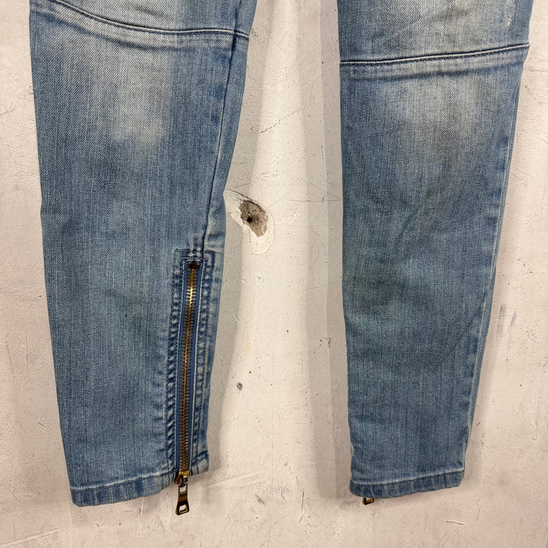 Balmain Womens Lightwash Biker Jeans