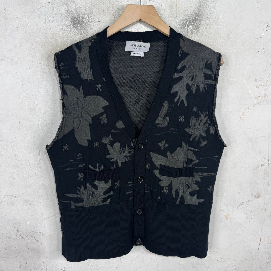 Thom Browne Cutoff Patterned Black Sweater Vest