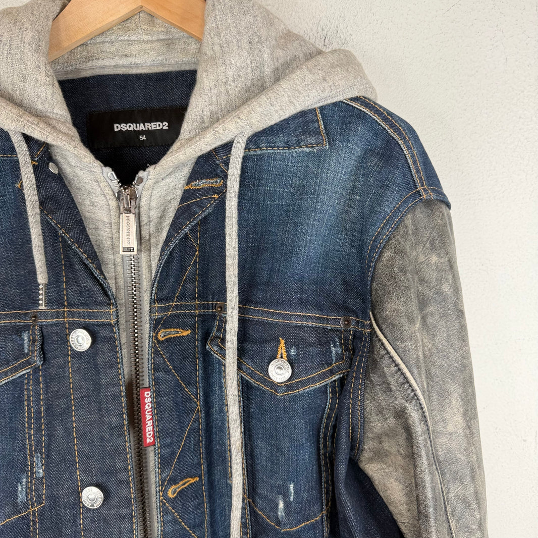 Dsquared Hybrid Leather/Denim Jacket Hoodie