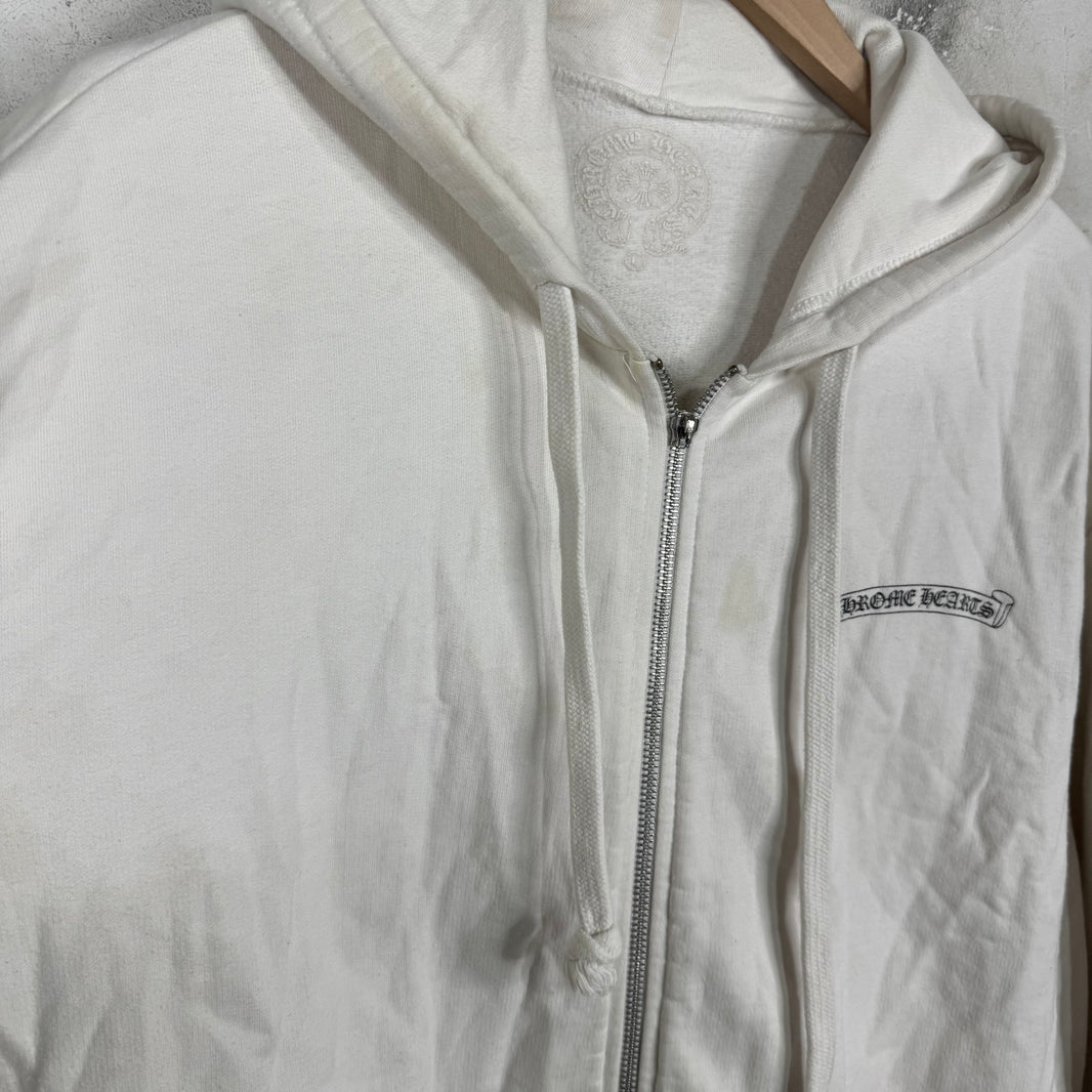 Chrome Hearts Smoked Script Sleeve White Zip Hoodie