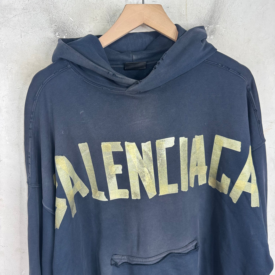 Balenciaga Navy Tape Logo Hoodie