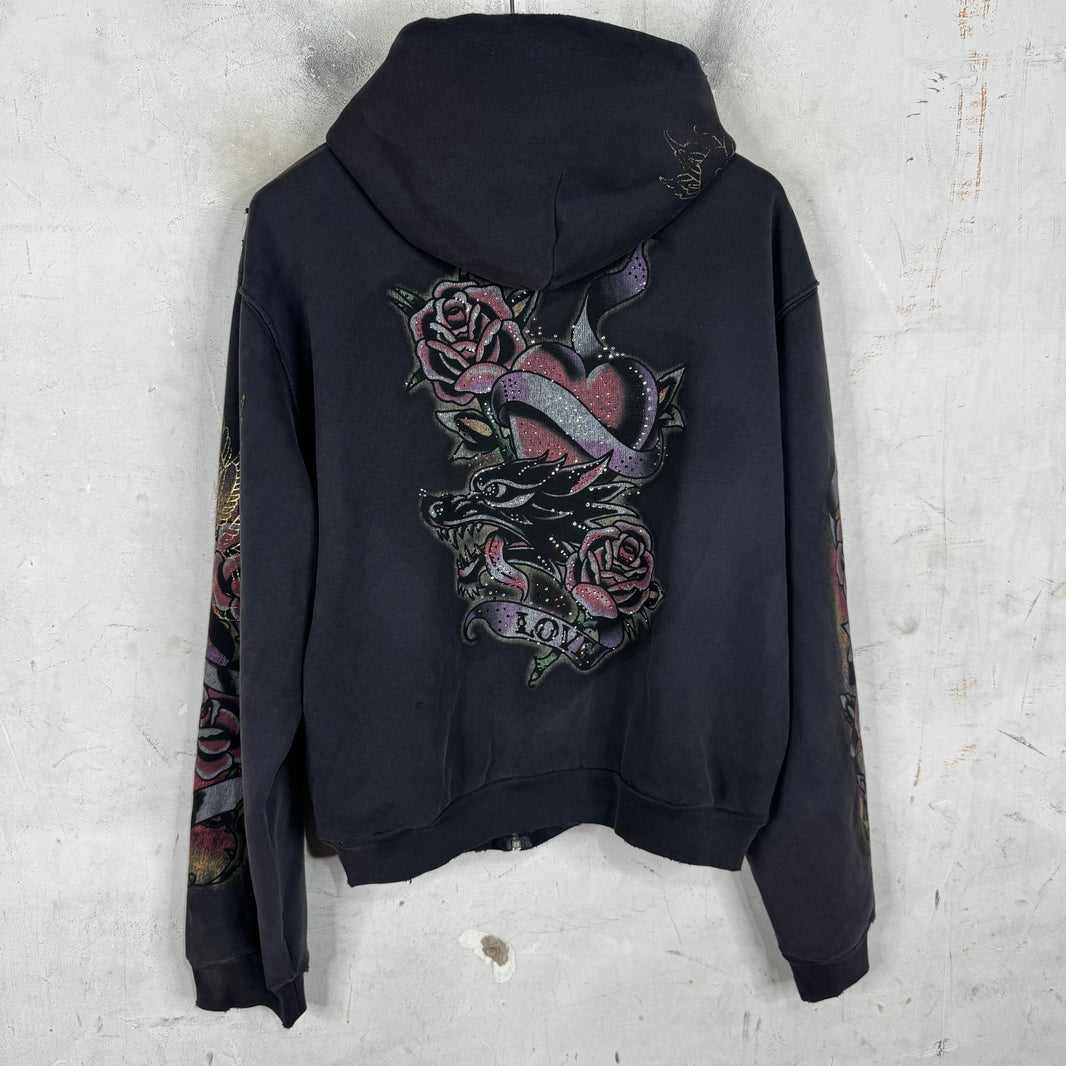 Balenciaga Ed Hardy Rhinestone Zip Hoodie