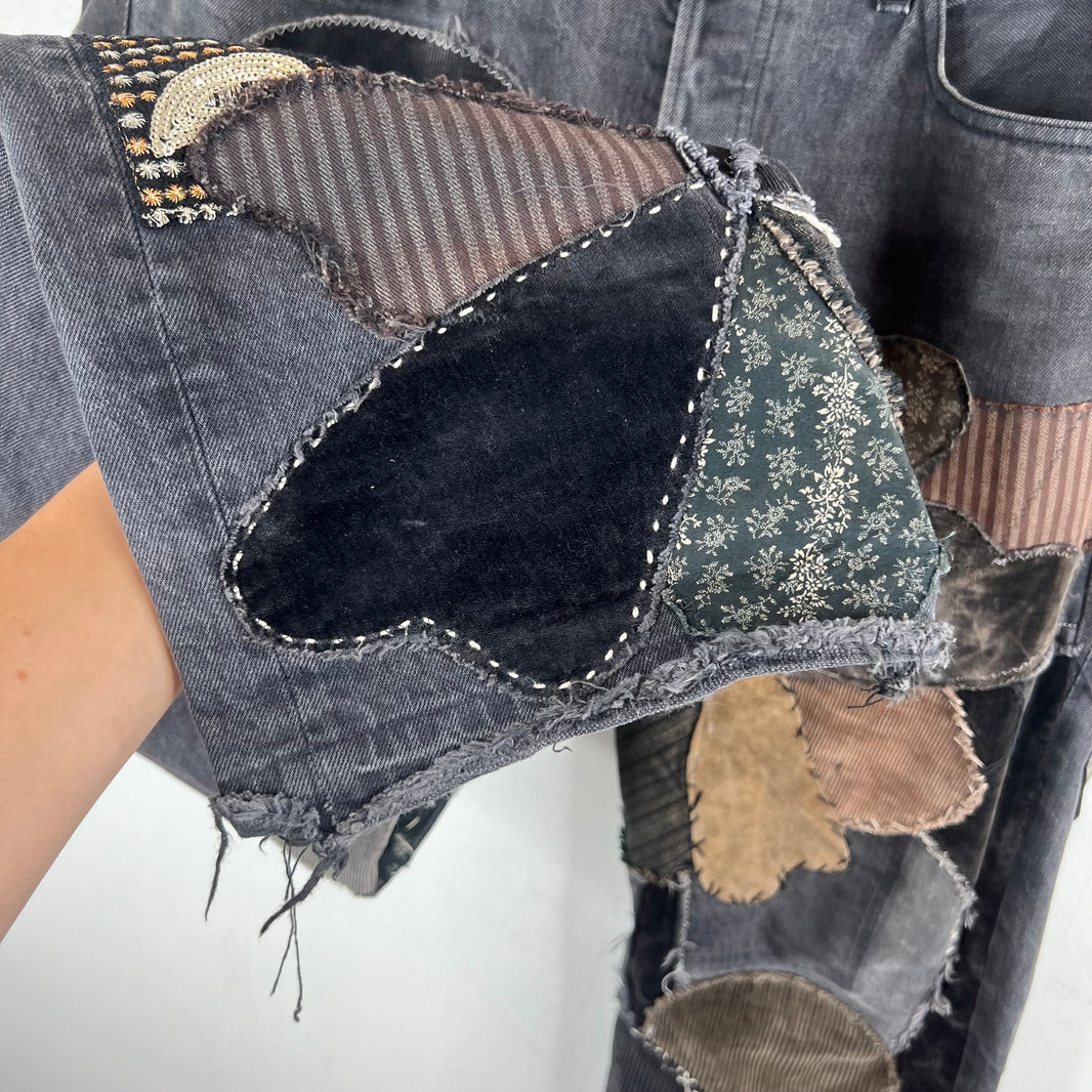 Kapital Black Patchwork Straight Denim Jeans