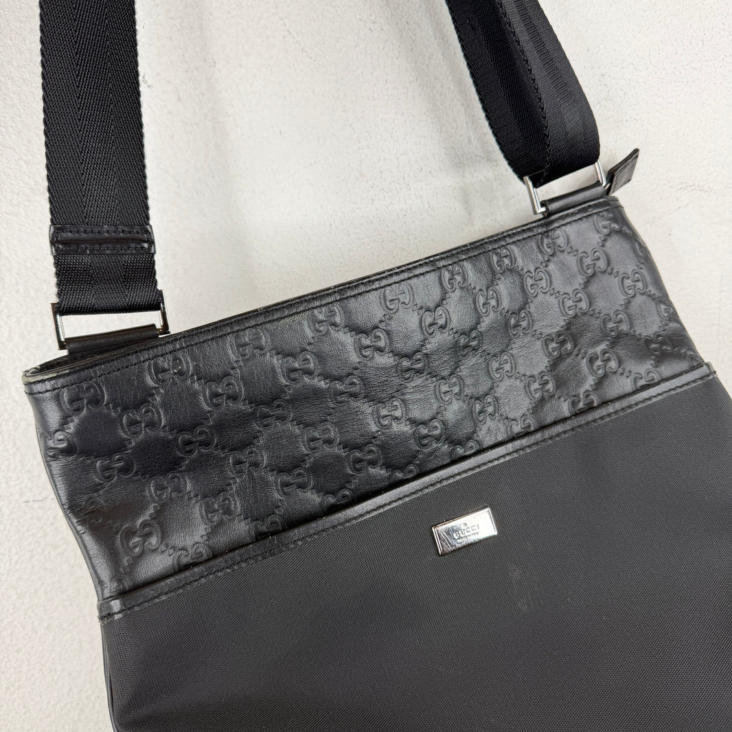 Gucci Leather Monogram Messenger Bag