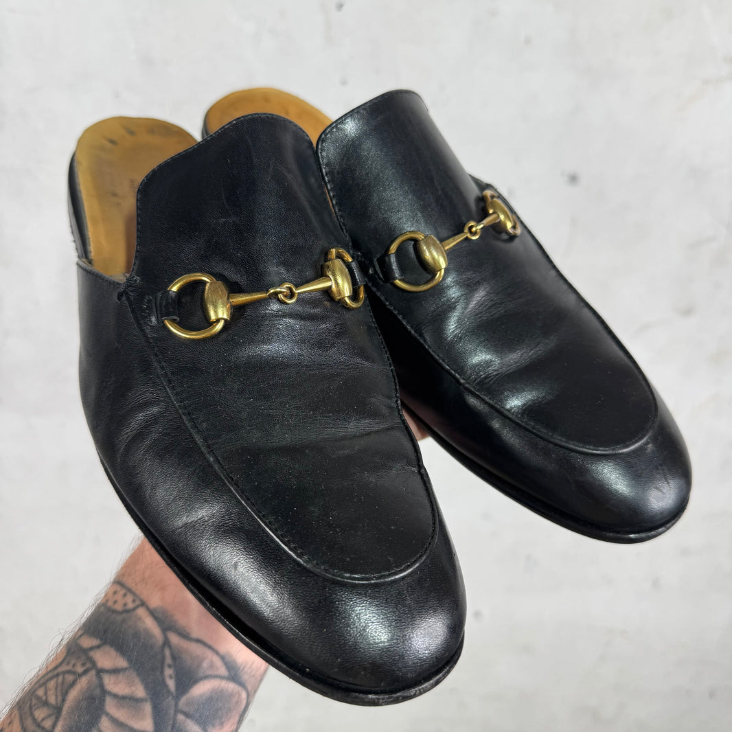 Gucci Black Horse-Bit Mules
