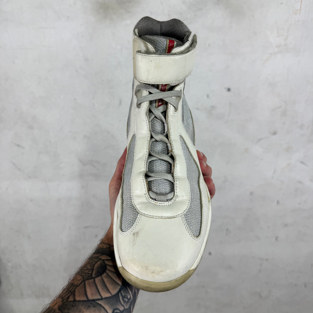 Prada White Grey Strapped High Americas Cup