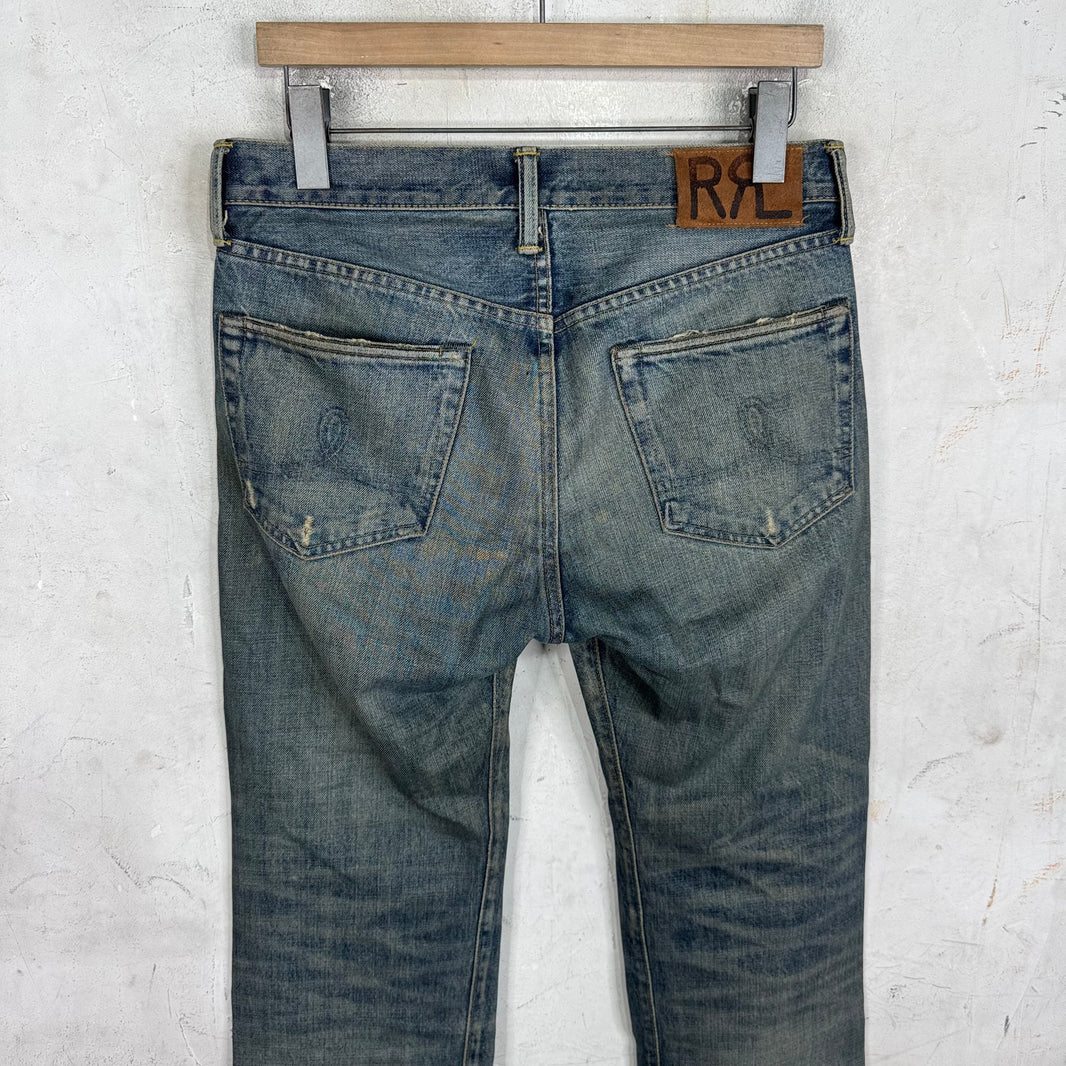 RRL Faded Medium Wash Straight Legged Jeans