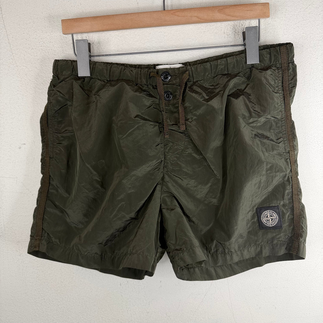 Stone Island Green Shiny Swim Shorts