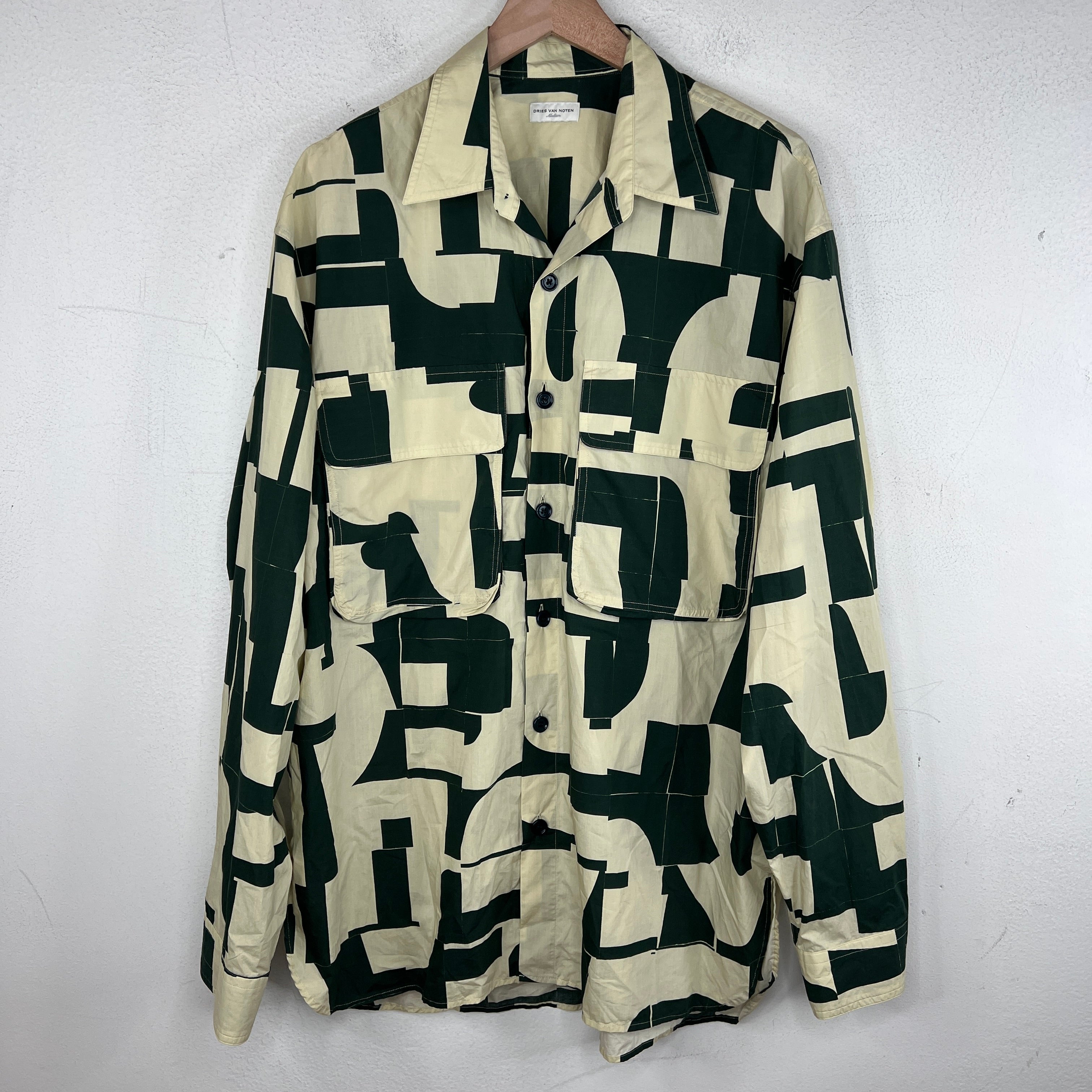 Dries Van Noten Green Oversized Printed Button Up Shirt