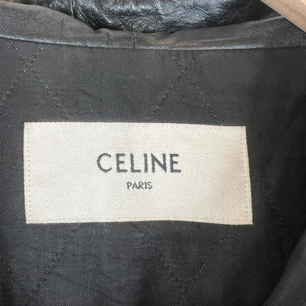 Celine Leather Hooded Bomber Jacket