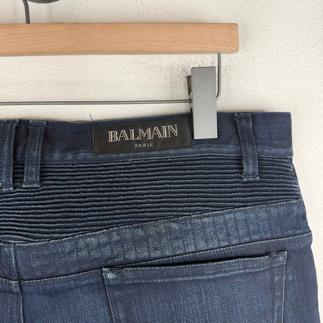 Balmain Indigo Double Zip Biker Jeans
