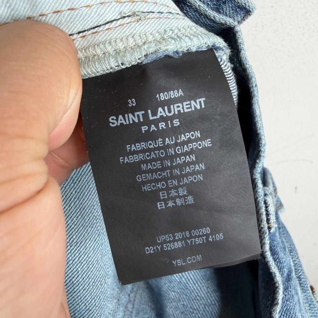 Saint Laurent Washed Blue Paint Splatter D18 Jeans
