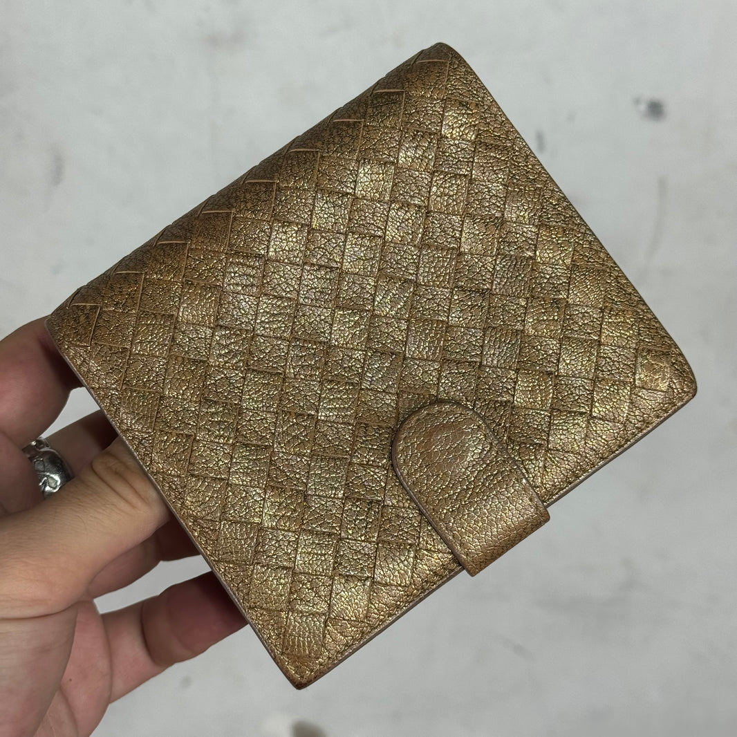 Bottega Veneta Gold Metallic Intrecciato Bi-Fold Wallet