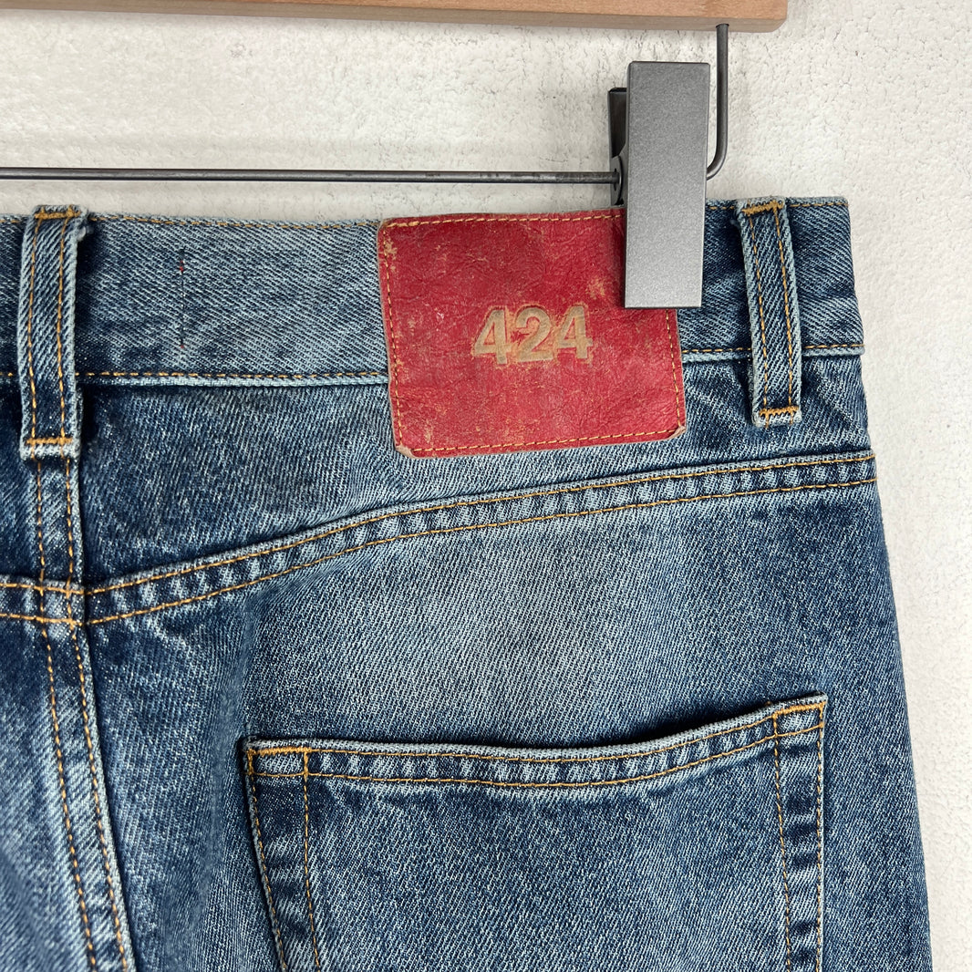 424 Blue Straight Leg Washed Denim Jeans