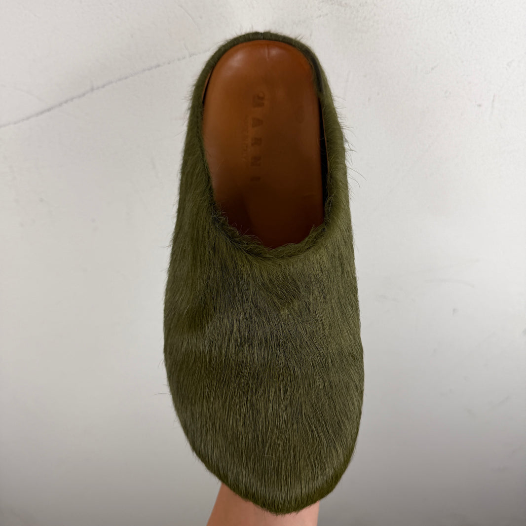 Marni Green Fuzzbit Mules