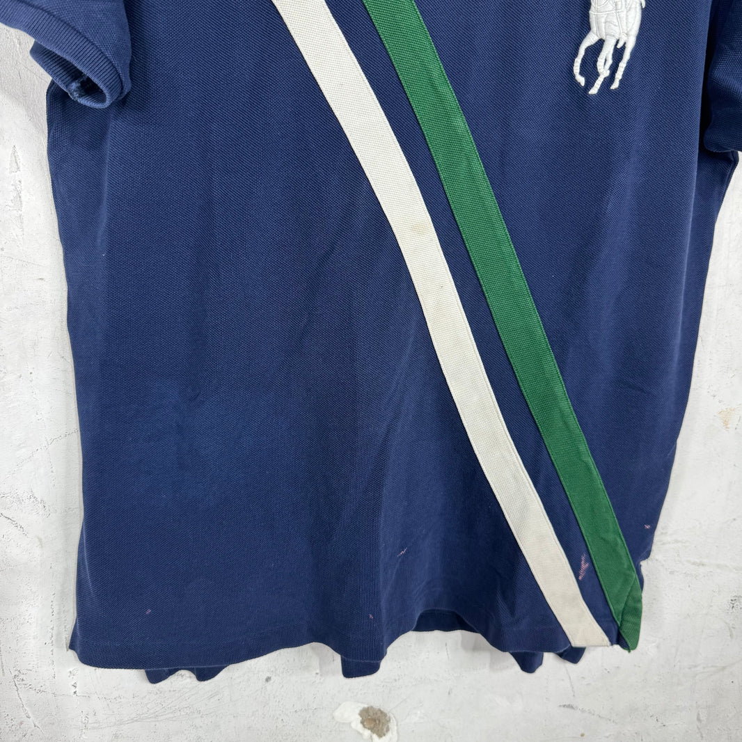 Ralph Lauren Navy Big Horse Green/White Diagonal Stripe