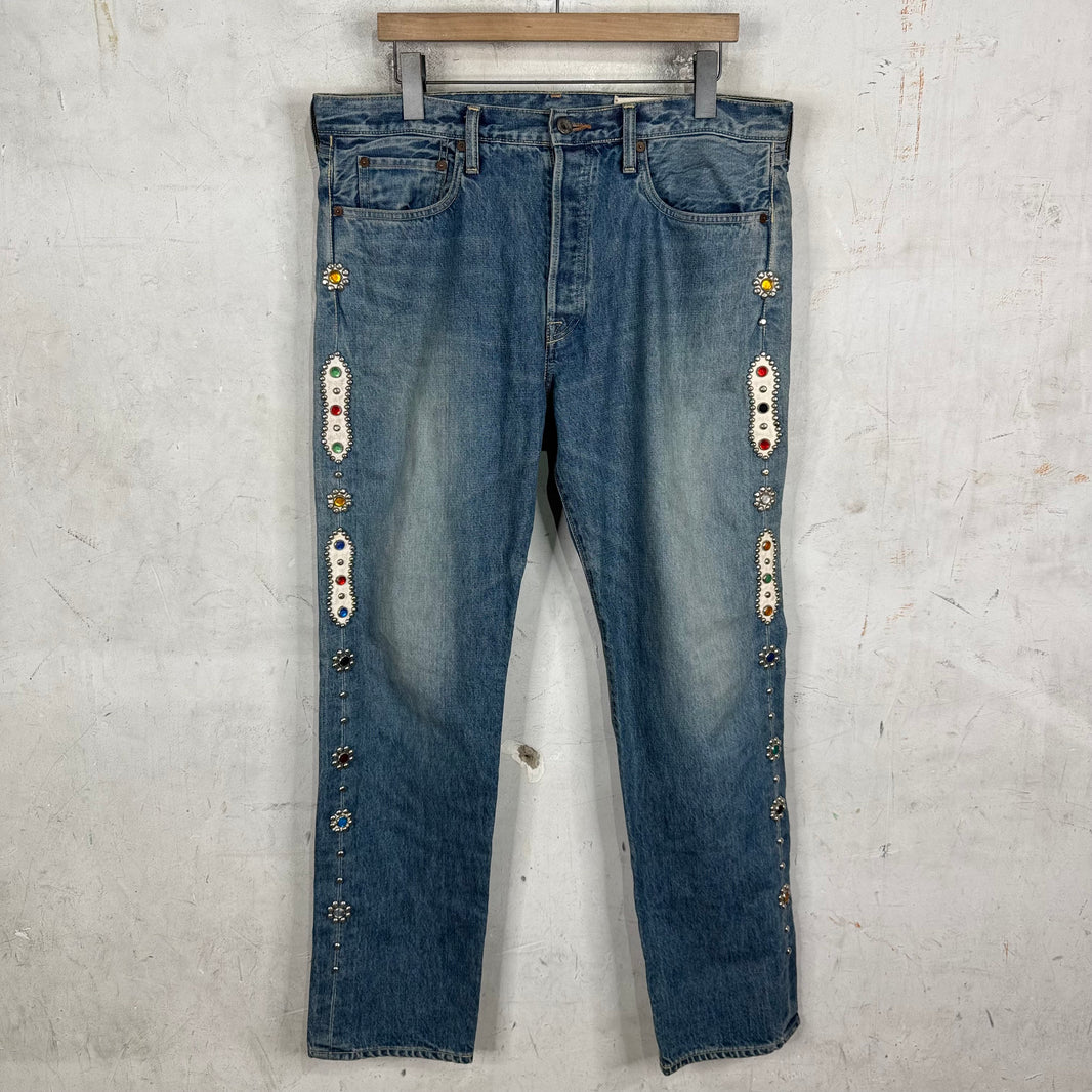 Kapital Lightwash Rhinestone Straight Legged Jeans