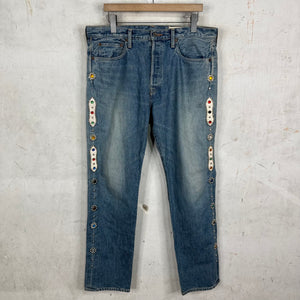 Kapital Lightwash Rhinestone Straight Legged Jeans