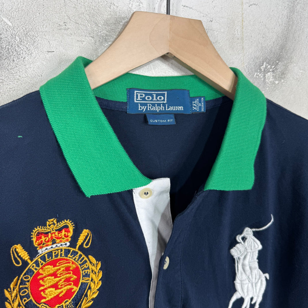 Ralph Lauren Navy/Green PRL Club Diagonal White Striipe Polo