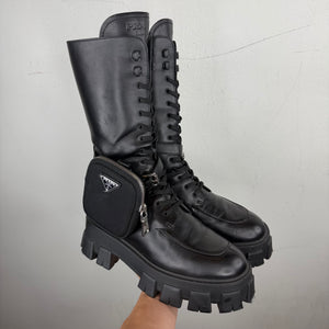 Prada Monolith Badge Cargo High Combat Boots