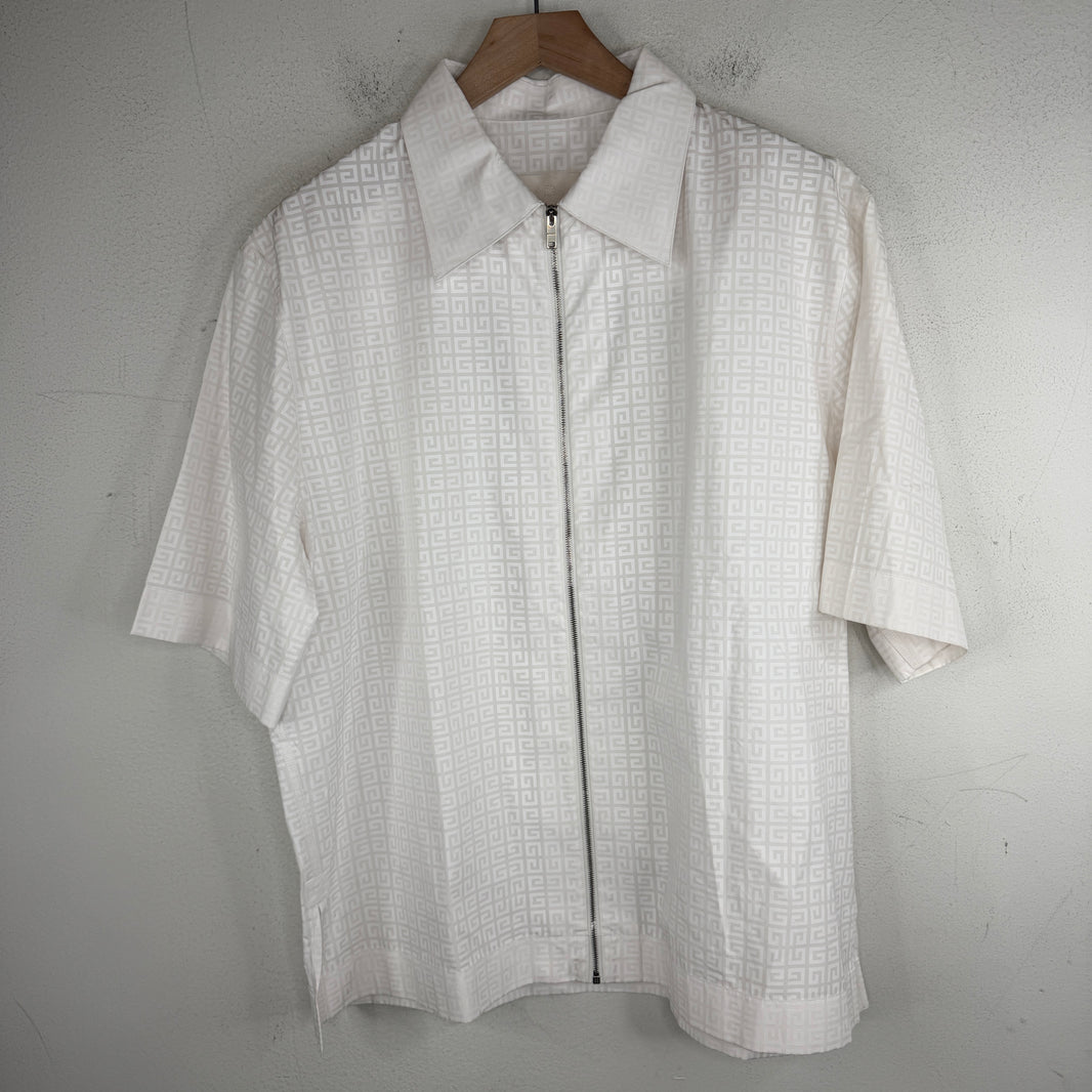 Givenchy White All Over Long Zip Up S/S Shirt