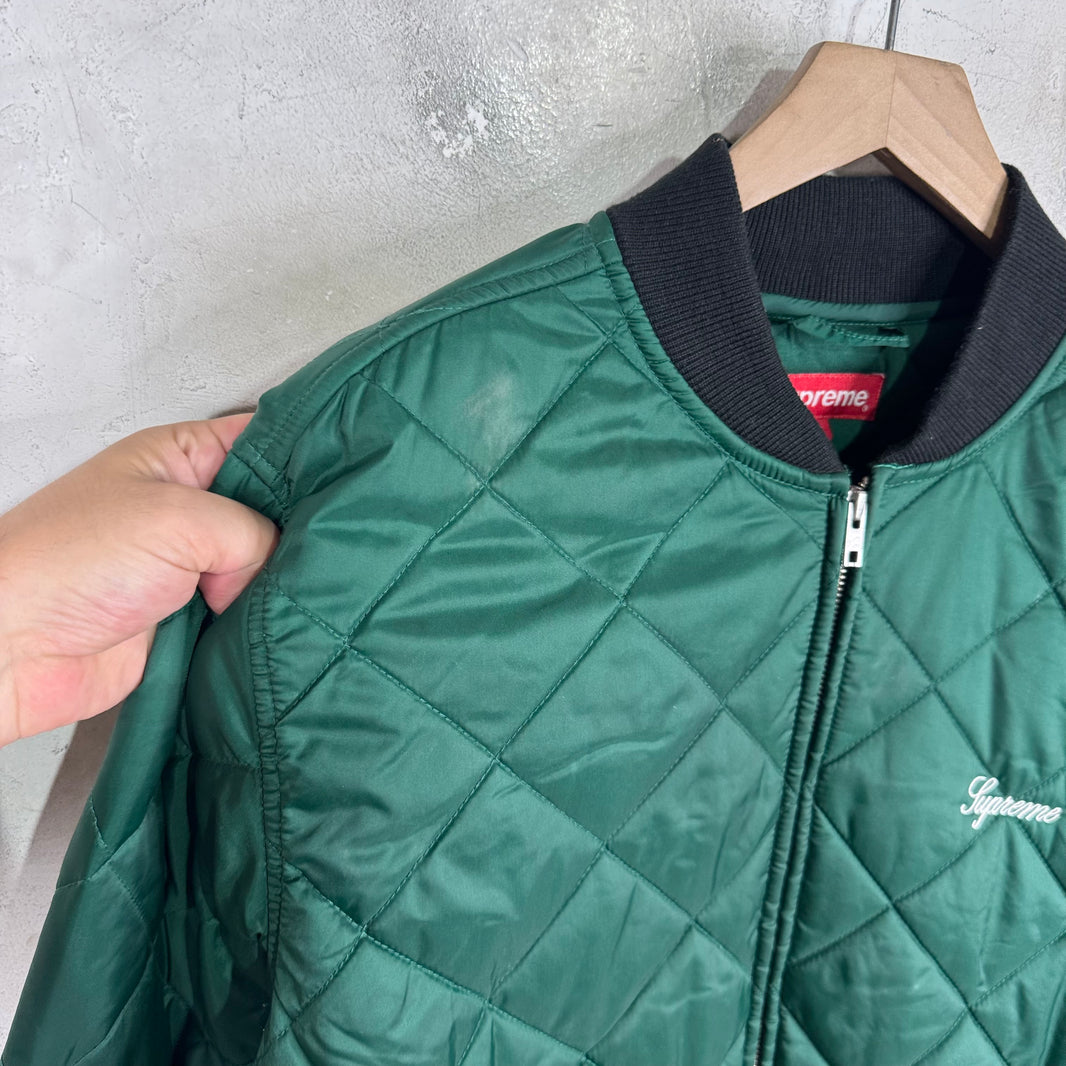 Supreme Green Sequin Patch Quilted Bomber