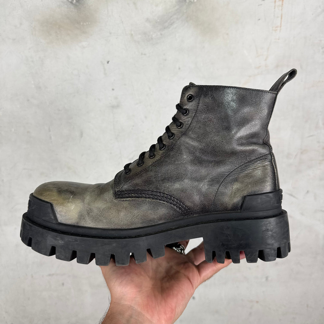 Balenciaga Distressed Leather Strike Boots